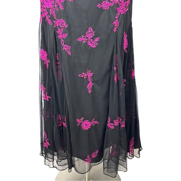 VINTAGE Y2K CACHE BEADED HOCO PROM STRAPLESS HOT PINK BLACK DRESS FORMAL GOWN - Picture 7 of 15